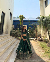 Shining Jimmy choo Deep Green Color Sequence work Lehenga Choli
